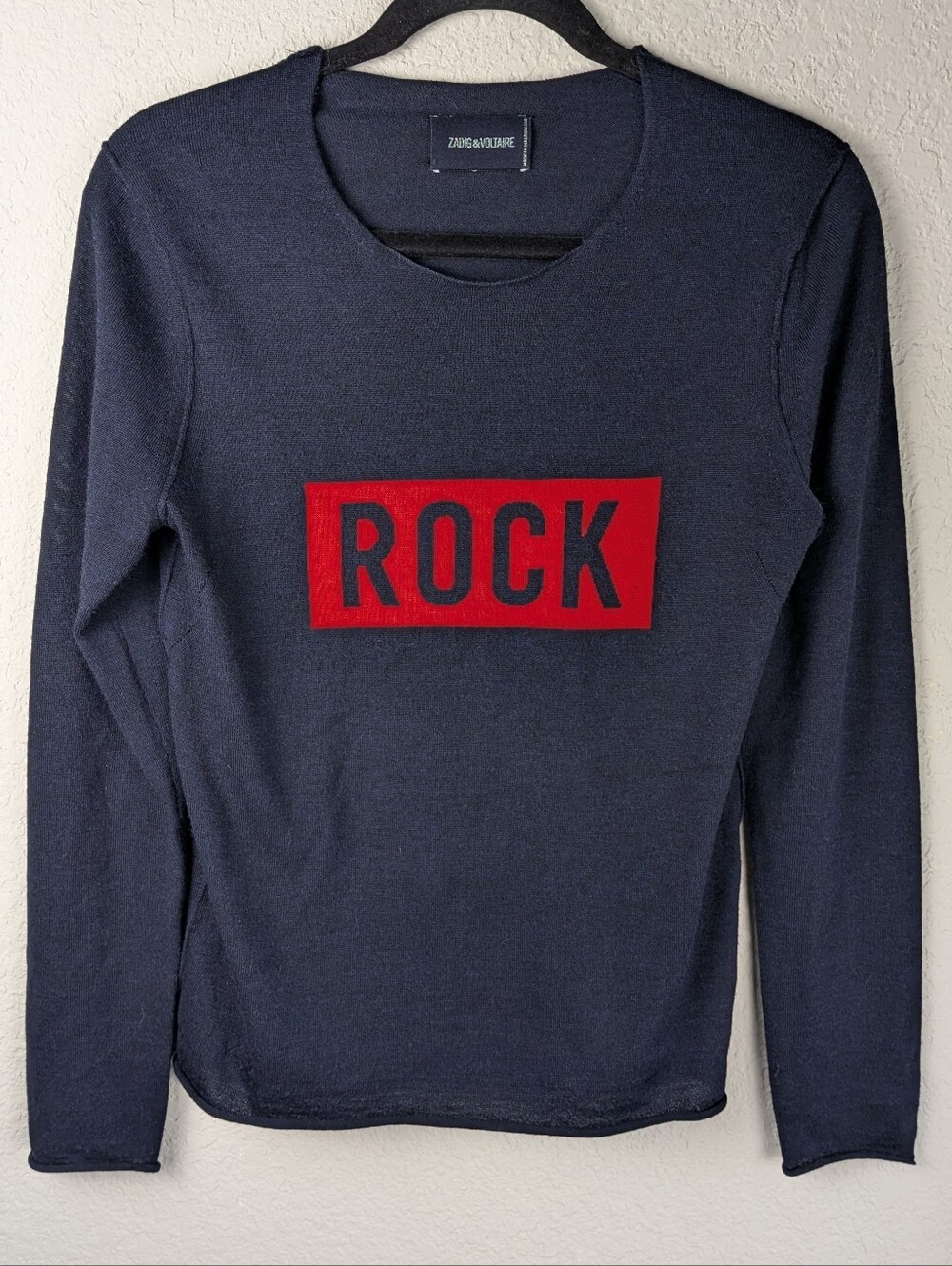 Zadig & Voltaire Rock Sweater XS Navy Red 100% Merino Wool Excellent Condition